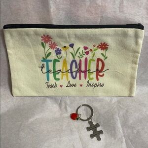 Teacher Teach Love Inspire canvas cosmetic bag and essential piece keychain